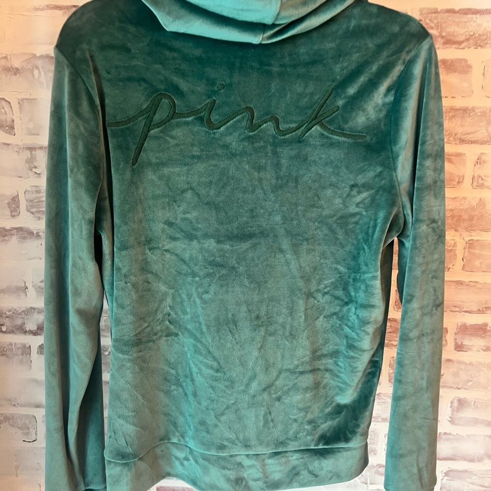 PINK Victoria's Secret Green Velour Hoodie - Picture 4 of 5